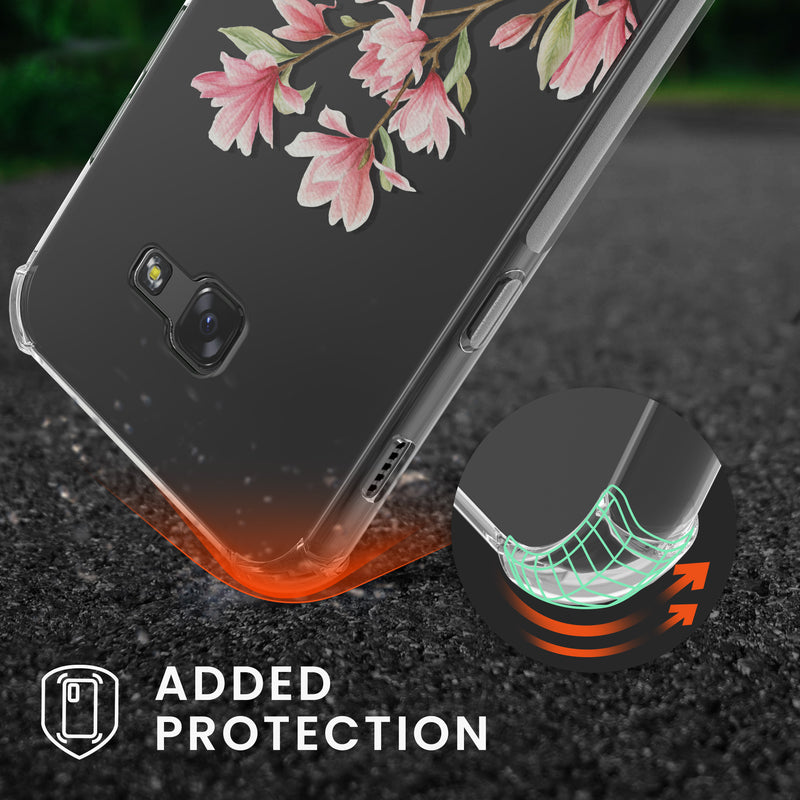kwmobile Necklace Case compatible with Samsung Galaxy A5 (2017) - Silicone Cover with Phone Chain - Transparent Magnolias
