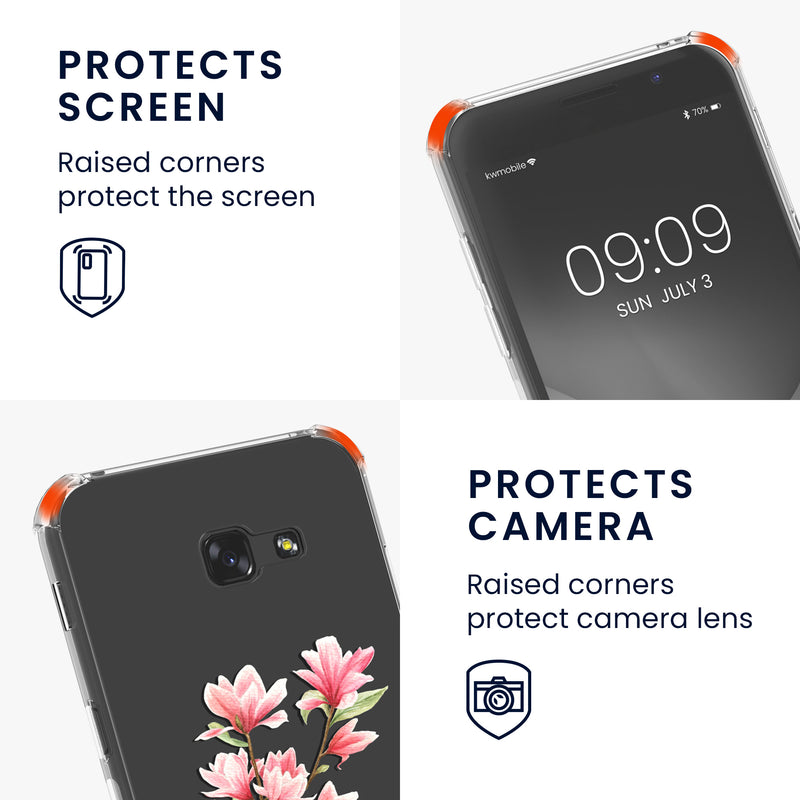 kwmobile Necklace Case compatible with Samsung Galaxy A5 (2017) - Silicone Cover with Phone Chain - Transparent Magnolias