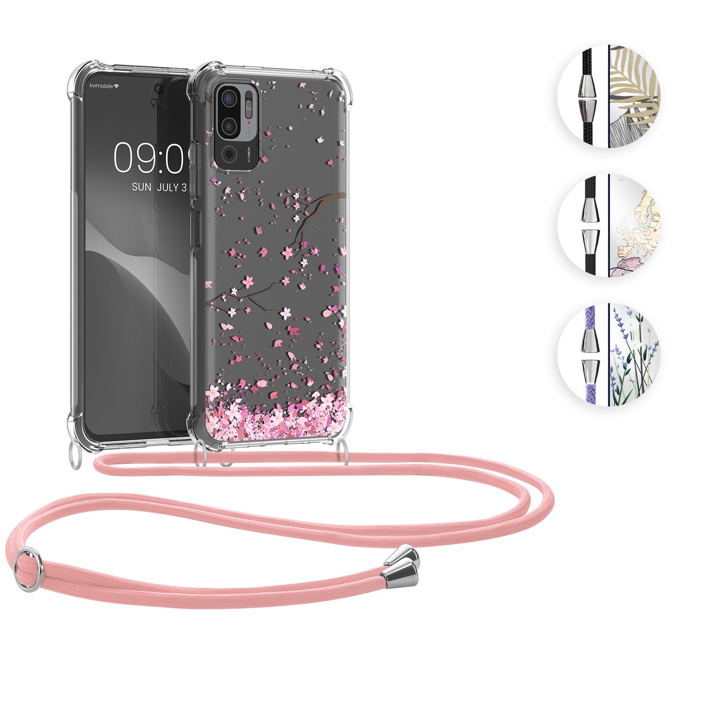 kwmobile Necklace Case kompatibel mit Xiaomi Redmi Note 10 5G Hülle - Silikon Cover mit Handykette - Mehrfarbig Transparent Wildblumen Ranke Mehrfarbig  [dsg05]