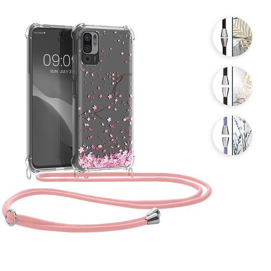kwmobile Necklace Case kompatibel mit Xiaomi Redmi Note 10 5G Hülle - Silikon Cover mit Handykette - Mehrfarbig Transparent Wildblumen Ranke Mehrfarbig  [dsg05]