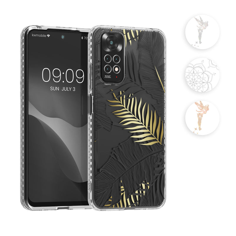 kwmobile Hülle kompatibel mit Xiaomi Redmi Note 11 / Note 11S - Handyhülle Silikon Bumper - Blumen Zwillinge Silber Transparent Silber  [dsg03]