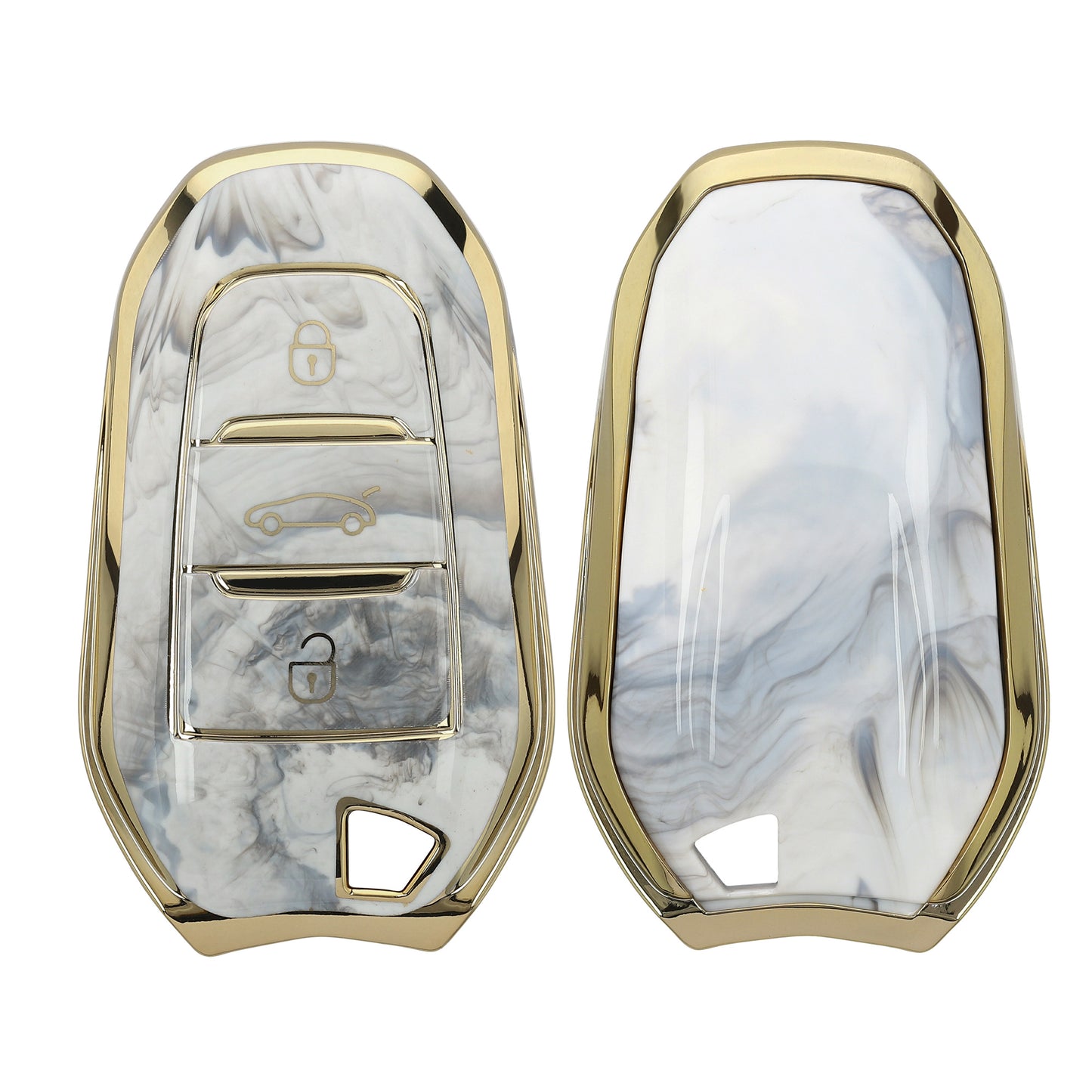 kwmobile Autoschlüssel Hülle kompatibel mit Peugeot Citroen 3-Tasten Smartkey Autoschlüssel (nur Keyless Go) - TPU Schlüsselhülle Cover Marmor Gold Weiß Grau Gold  [dsg01]