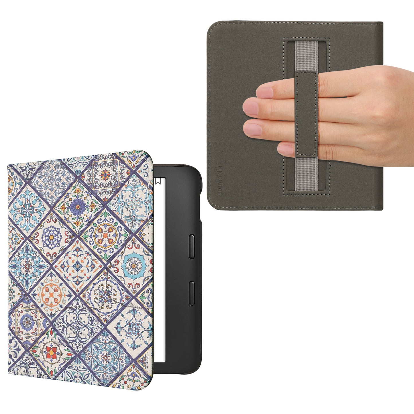 kwmobile Protective Case for Kobo Libra 2 - eReader Flip Case with Hand Strap and Auto Sleep Function