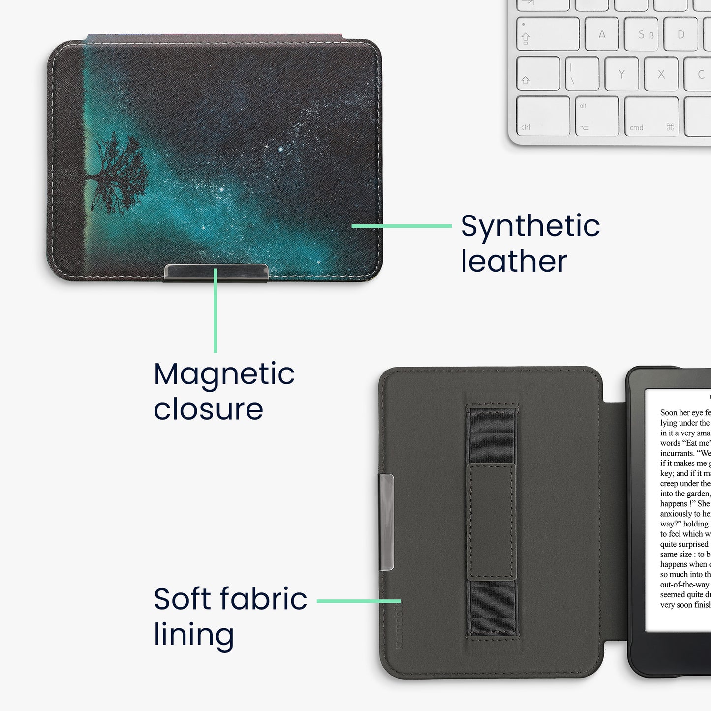 kwmobile Kobo Clara HD Case - eReader Flip Cover with Hand Strap and Auto Sleep Function