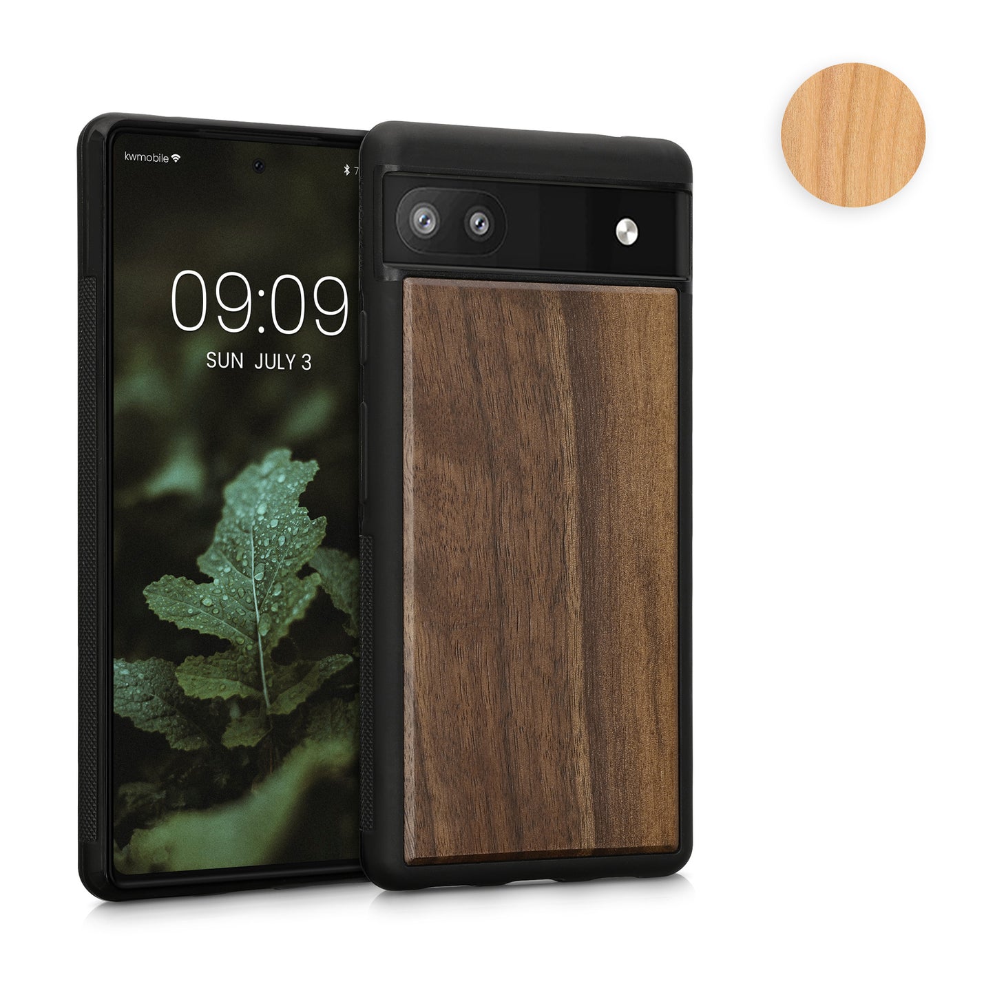 kwmobile Hülle kompatibel mit Google Pixel 6a Hülle - Holz Case - stoßfestes Handy Cover - TPU Handyhülle in Vintage Braun Braun Akazienholz Vintage Braun  