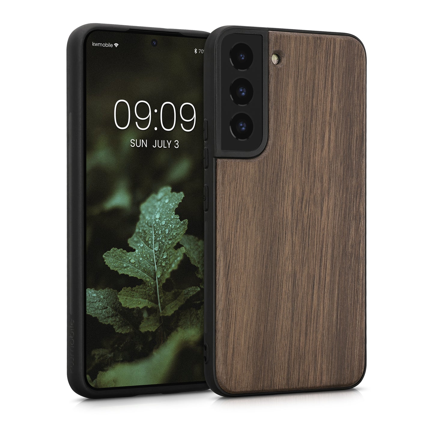 kwmobile Hülle kompatibel mit Samsung Galaxy S22 Hülle - Holz Case - stoßfestes Handy Cover - TPU Handyhülle in Dunkelbraun Dunkelbraun  
