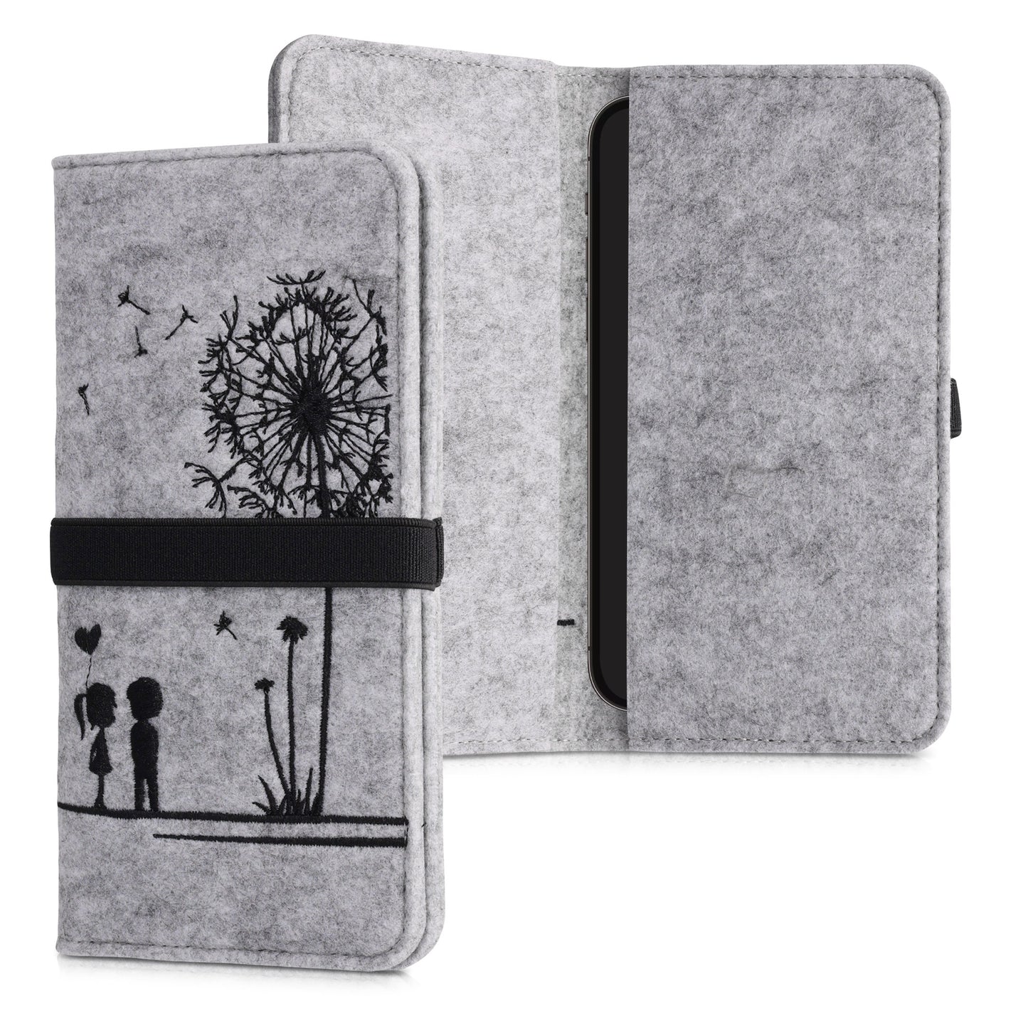kwmobile Pouch for Smartphones with Elastic Band Protective Case Dandelion Love 17.2 x 8 cm Inner Dimensions