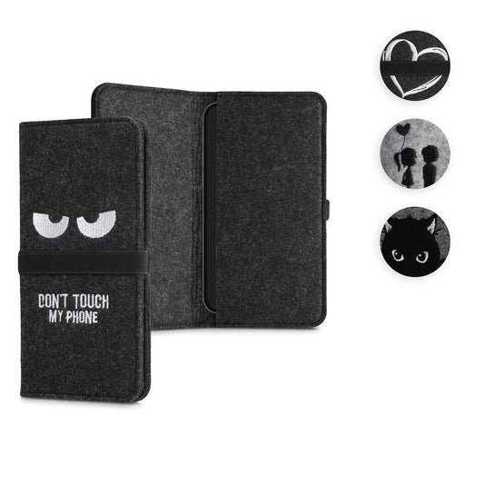 kwmobile Filz Tasche für Smartphones - mit Gummiband - Handy Filztasche Schutztasche Pusteblume Love Schwarz Hellgrau - 17,2 x 8 cm Innenmaße Schwarz  [dsg02]