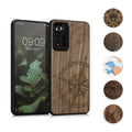 kwmobile Hülle kompatibel mit Xiaomi Redmi Note 11 Pro+ 5G / Note 11 Pro Plus 5G Hülle - Holz Case - Handy Cover - TPU Handyhülle in Blau Weiß Braun Holz Japanische Welle Blau  [dsg03]