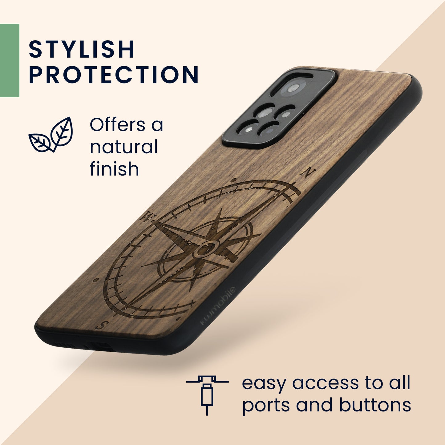 Wooden Hard Case with TPU Bumper for Xiaomi Redmi Note 11 Pro+ 5G / Note 11 Pro Plus 5G Wood Japanese Wave