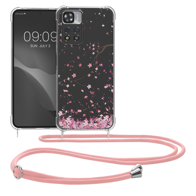 kwmobile Necklace Case compatible with Xiaomi Redmi Note 11 Pro+ 5G / Note 11 Pro Plus 5G Cover Silicone Case with Lanyard Transparent Cherry Blossom Petals