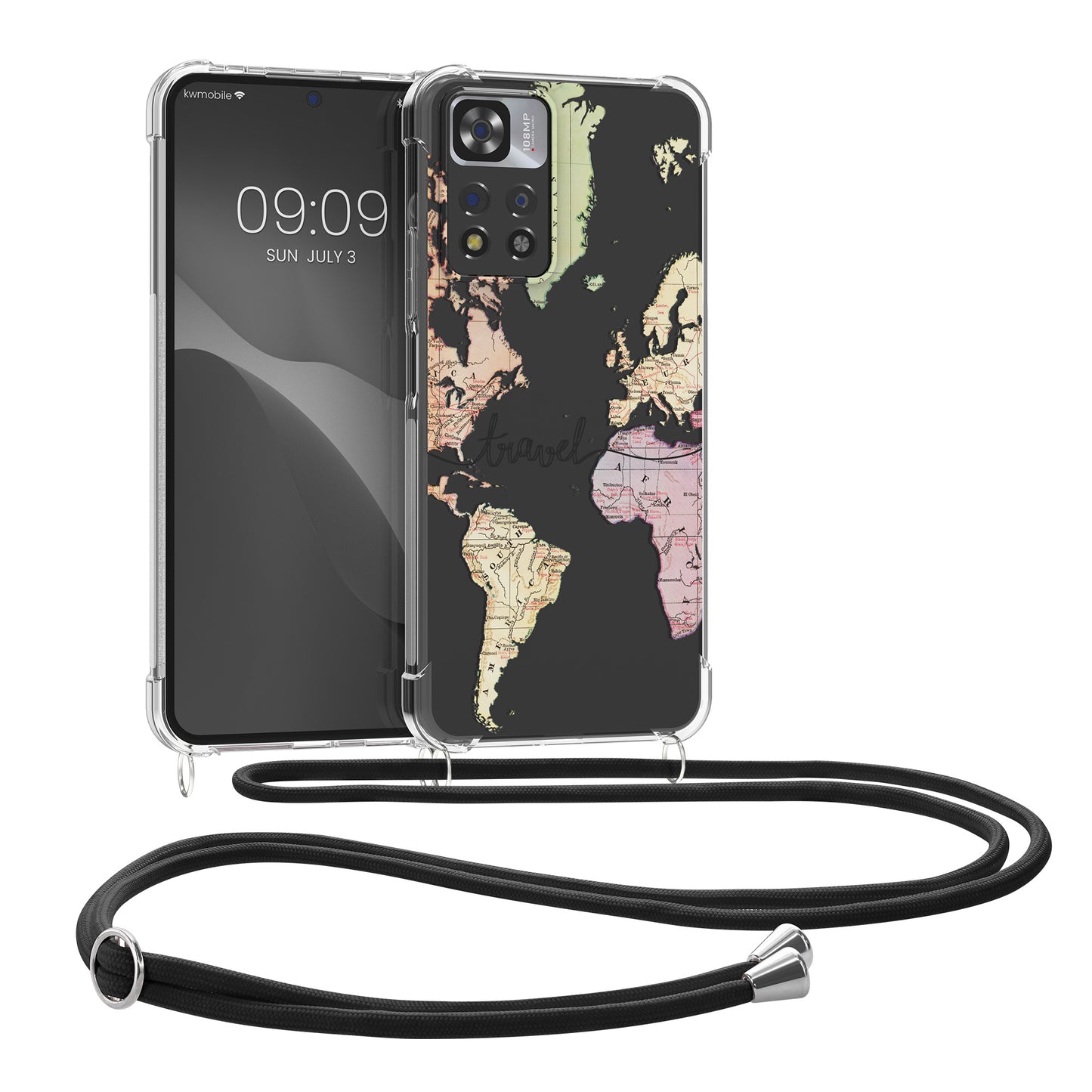 kwmobile Necklace Case compatible with Xiaomi Redmi Note 11 Pro+ 5G / Note 11 Pro Plus 5G Cover Silicone Case with Lanyard Transparent Cherry Blossom Petals