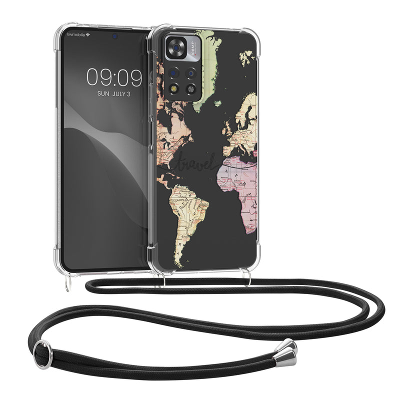 kwmobile Necklace Case compatible with Xiaomi Redmi Note 11 Pro+ 5G / Note 11 Pro Plus 5G Cover Silicone Case with Lanyard Transparent Cherry Blossom Petals
