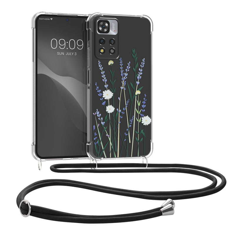 kwmobile Necklace Case compatible with Xiaomi Redmi Note 11 Pro+ 5G / Note 11 Pro Plus 5G Cover Silicone Case with Lanyard Transparent Cherry Blossom Petals