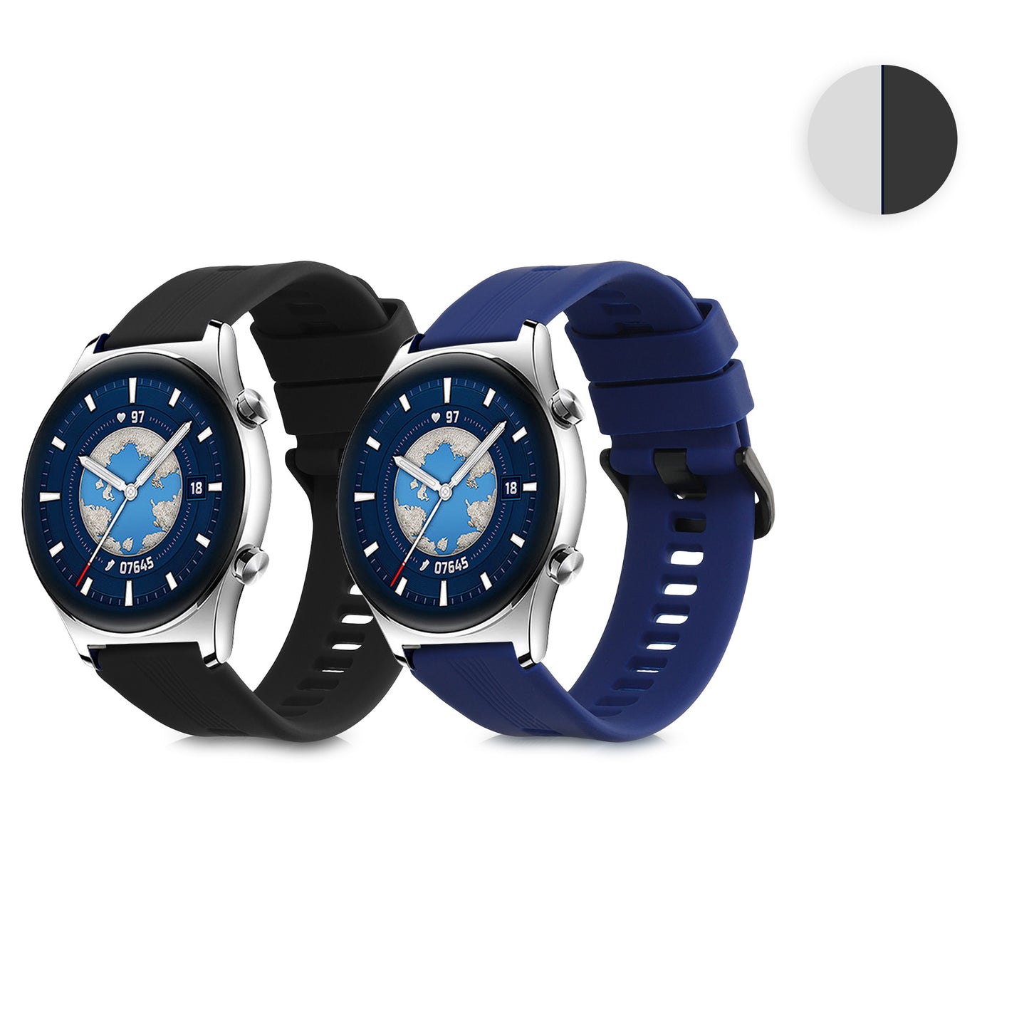 kwmobile 2x Uhrenarmband für HONOR Watch GS 3 Armband - Fitnesstracker Band Set aus TPU Silikon - Ersatzarmband Smartwatch - Schwarz Dunkelblau Schwarz  [dsg01]