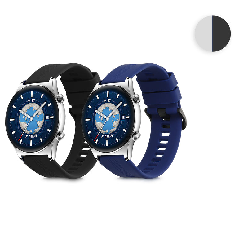 kwmobile 2x Uhrenarmband für HONOR Watch GS 3 Armband - Fitnesstracker Band Set aus TPU Silikon - Ersatzarmband Smartwatch - Schwarz Dunkelblau Schwarz  [dsg01]