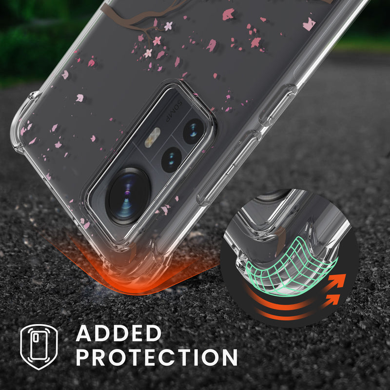 kwmobile Necklace Case compatible with Xiaomi 12 / 12X Silicone Cover with Lanyard Transparent Cherry Blossom Petals