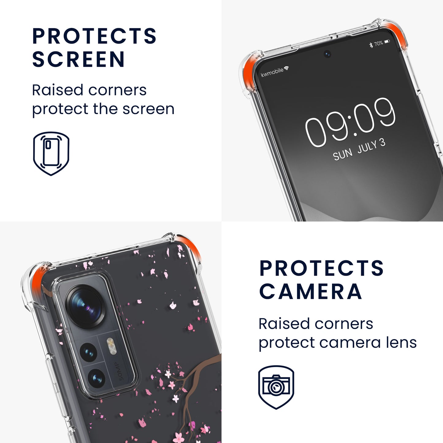 kwmobile Necklace Case compatible with Xiaomi 12 / 12X Silicone Cover with Lanyard Transparent Cherry Blossom Petals