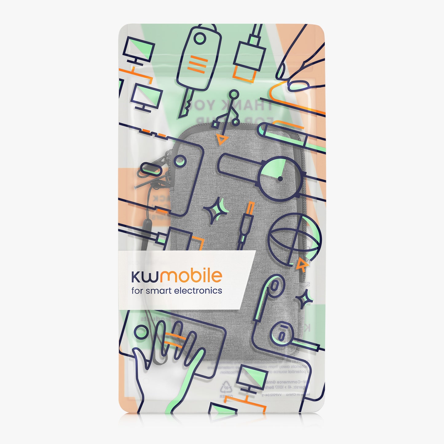 kwmobile Smartphone Pouch - Fabric Phone Case with Zipper - 16.5 x 8.9 cm Internal Dimensions