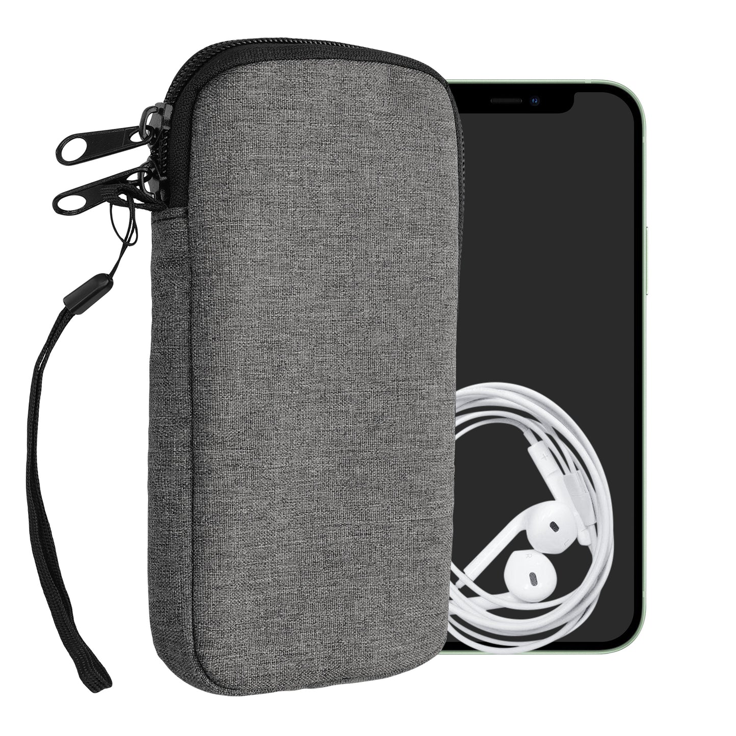 kwmobile Smartphone Pouch - Fabric Phone Case with Zipper - 16.5 x 8.9 cm Internal Dimensions