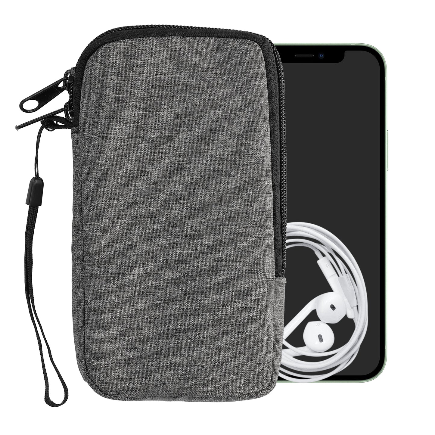 kwmobile Smartphone Pouch - Fabric Phone Case with Zipper - 16.5 x 8.9 cm Internal Dimensions
