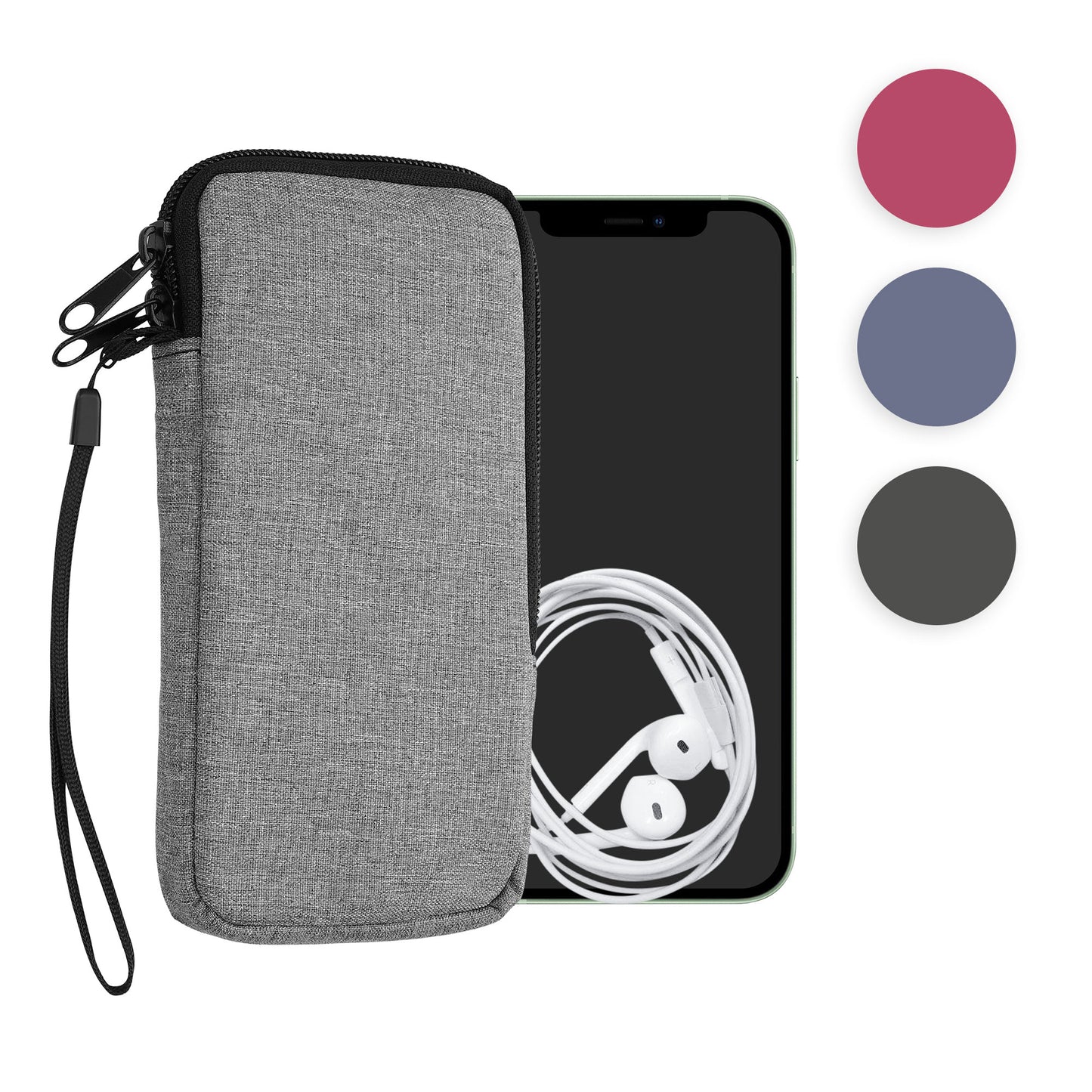 kwmobile Handytasche für Smartphones XL - 6,7/6,8" - Stoff Handy Hülle Dunkelgrau - Handy Tasche mit Reißverschluss - 17,2 x 8,4 cm Innenmaße Dunkelgrau XL 