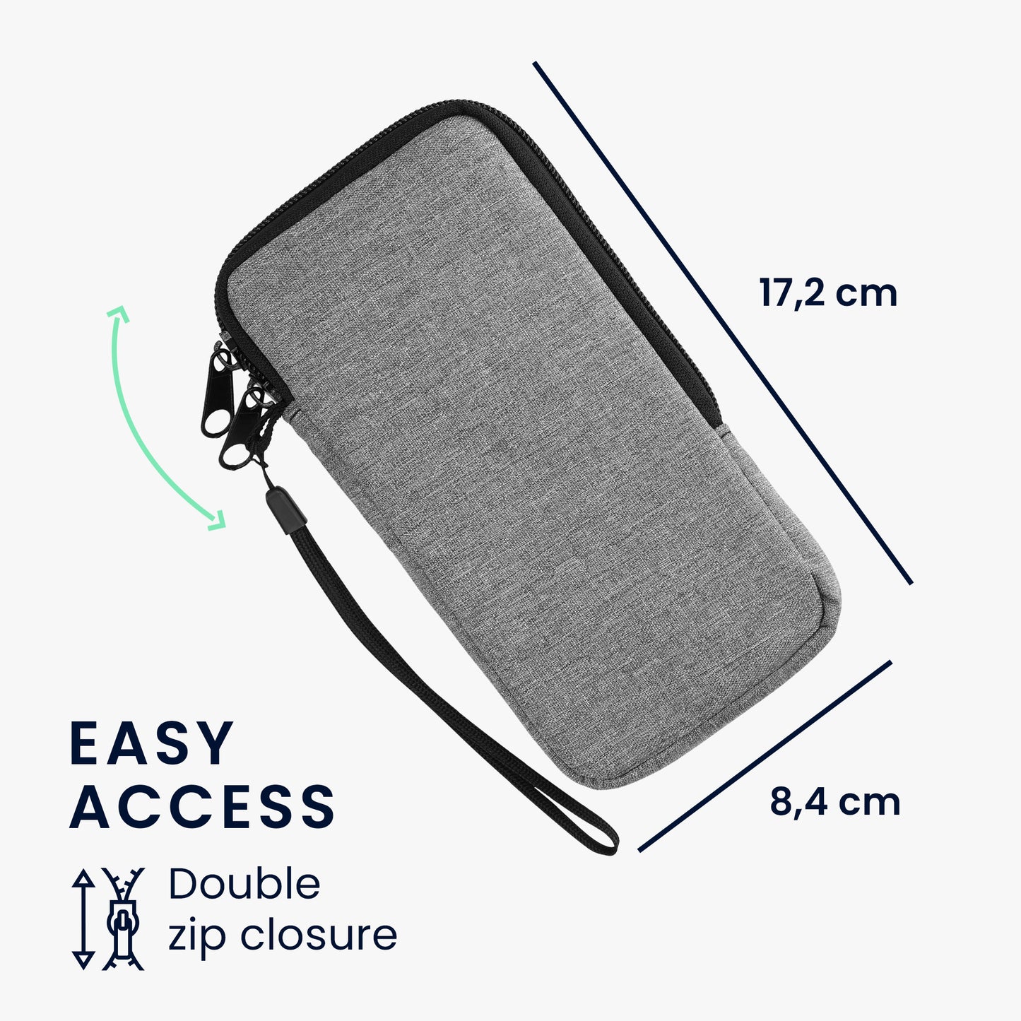kwmobile Smartphone Pouch - Fabric Phone Case with Zipper - 16.5 x 8.9 cm Internal Dimensions