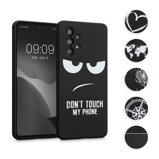 kwmobile Hülle kompatibel mit Samsung Galaxy A53 5G - Handyhülle Silikon Case - Don't touch my Phone Weiß Schwarz Weiß  [dsg02]