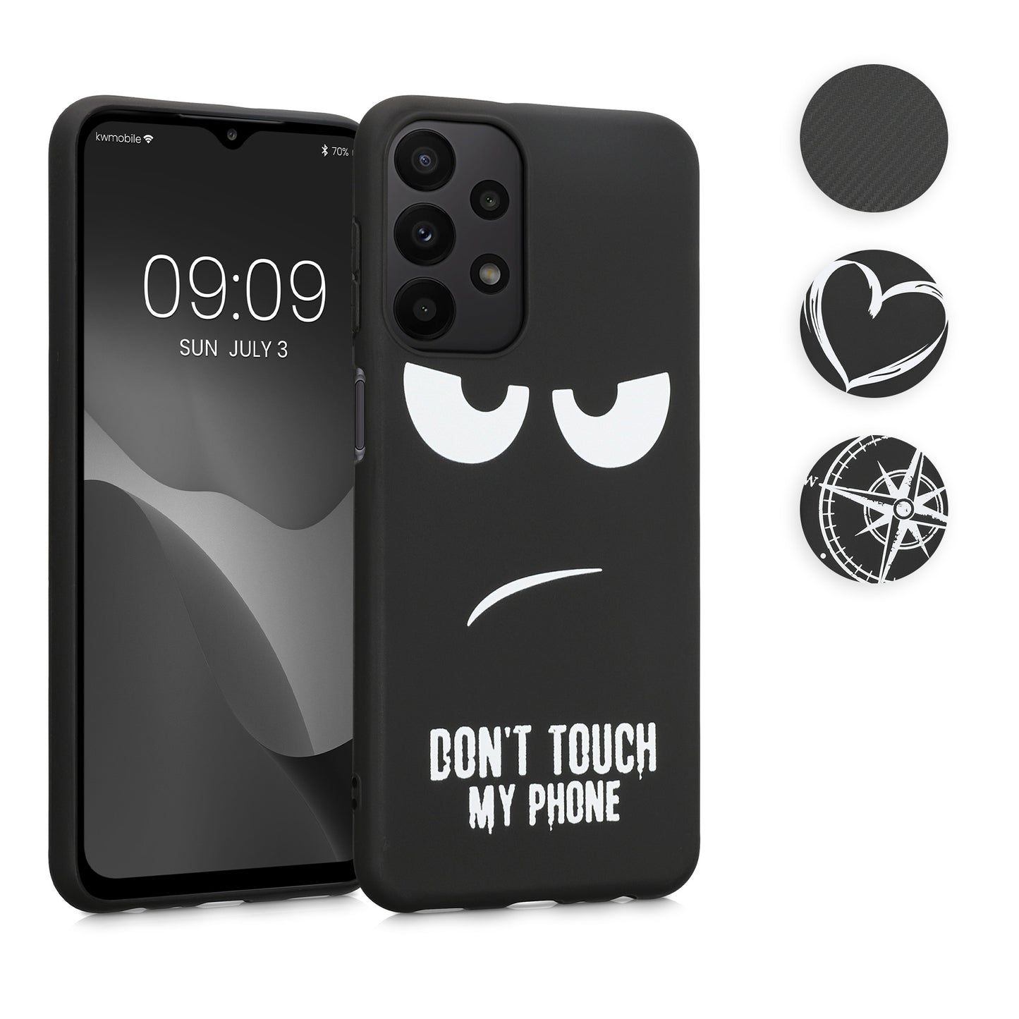 kwmobile Hülle kompatibel mit Samsung Galaxy A23 4G / 5G - Handyhülle Silikon Case - Don't touch my Phone Weiß Schwarz Weiß  [dsg01]