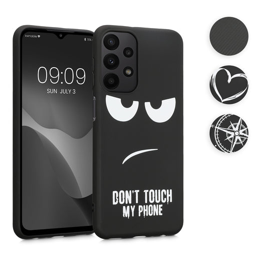 kwmobile Hülle kompatibel mit Samsung Galaxy A23 4G / 5G - Handyhülle Silikon Case - Don't touch my Phone Weiß Schwarz Weiß  [dsg01]
