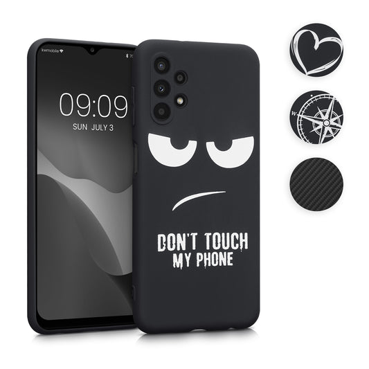 kwmobile Hülle kompatibel mit Samsung Galaxy A13 4G - Handyhülle Silikon Case - Don't touch my Phone Weiß Schwarz Weiß  [dsg01]