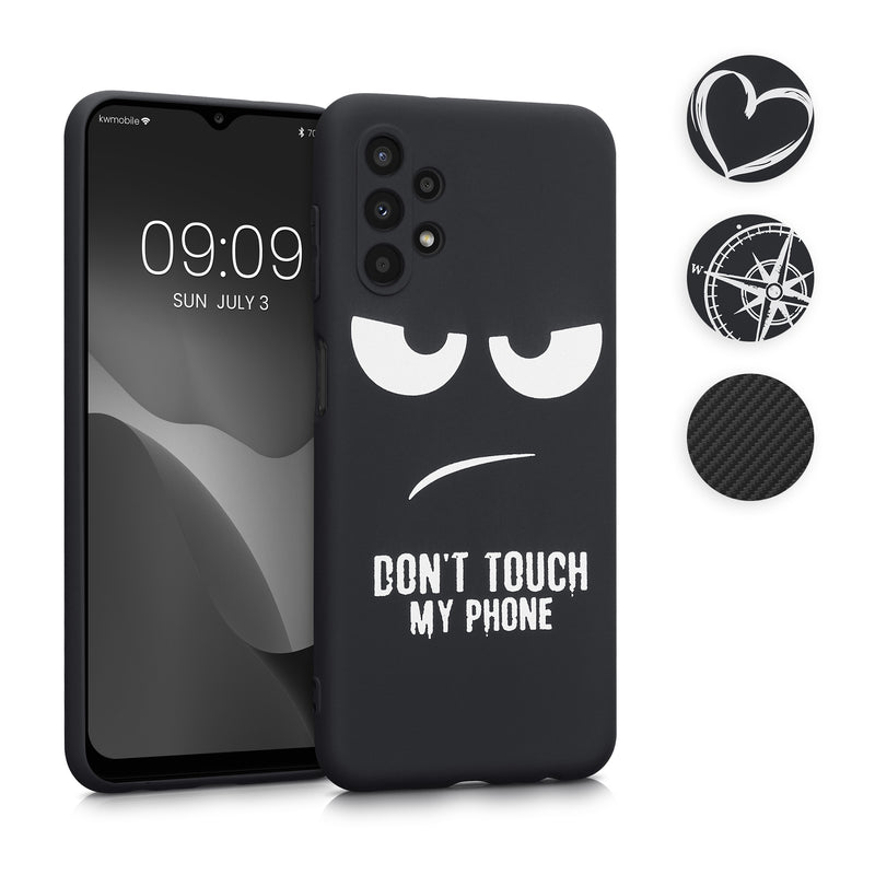 kwmobile Hülle kompatibel mit Samsung Galaxy A13 4G - Handyhülle Silikon Case - Don't touch my Phone Weiß Schwarz Weiß  [dsg01]