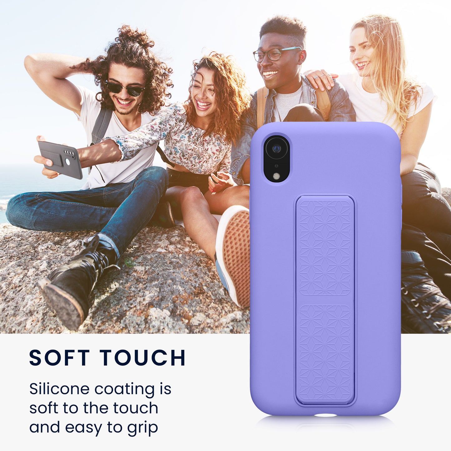 kwmobile Cell Phone Case for Apple iPhone XR Case with Finger Holder and Stand Protective Cover