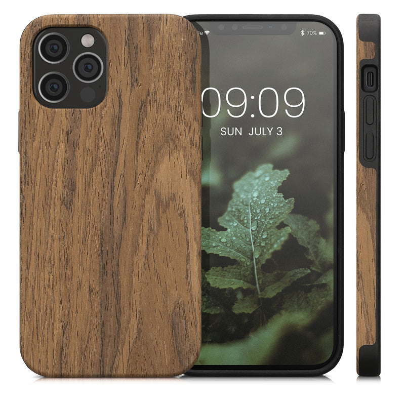 kwmobile Case Compatible with Apple iPhone 12 / iPhone 12 Pro Back Cover Wood Grain