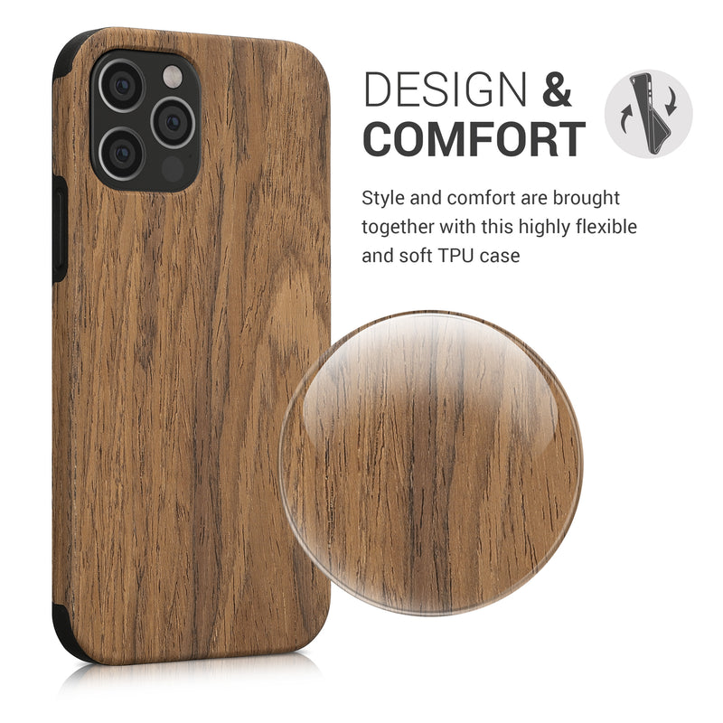 kwmobile Case Compatible with Apple iPhone 12 / iPhone 12 Pro Back Cover Wood Grain