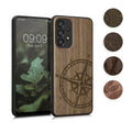 kwmobile Hülle kompatibel mit Samsung Galaxy A33 5G Hülle - Holz Case - Handy Cover - TPU Handyhülle in Dunkelbraun Kompass Vintage Dunkelbraun  [dsg02]