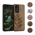kwmobile Hülle kompatibel mit Samsung Galaxy A53 5G Hülle - Holz Case - Handy Cover - TPU Handyhülle in Dunkelbraun Halbblume Dunkelbraun  [dsg12]