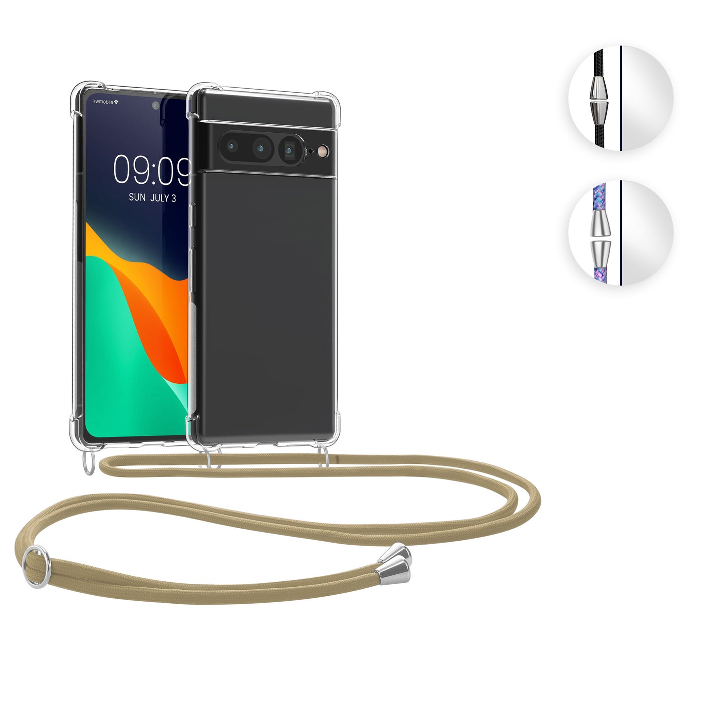 kwmobile Necklace Case kompatibel mit Google Pixel 7 Pro Hülle - Silikon Cover mit Handykette - Band Handyhülle Transparent Transparent  