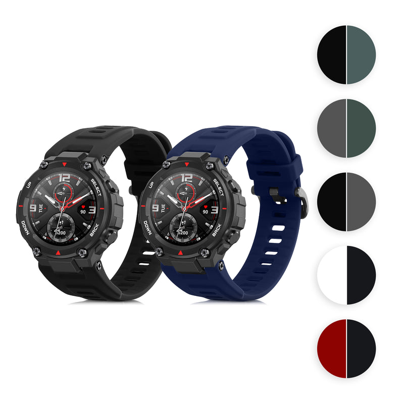 kwmobile 2x Uhrenarmband für Huami Amazfit T-Rex / T-Rex Pro Armband - Fitnesstracker Band Set aus TPU Silikon - Ersatzarmband Smartwatch - Schwarz Weiß Schwarz  [dsg06]