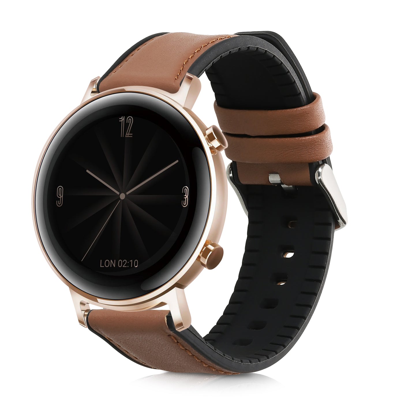 kwmobile Ersatzarmband kompatibel mit Huawei Watch 2 / Watch GT2 (42mm) / Honor Magic Watch 2 (42mm) Armband - Fitnesstracker Sportarmband aus Leder mit Uhrenverschluss - Braun Schwarz Braun  