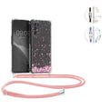 kwmobile Necklace Case kompatibel mit Oppo Find X3 Lite Hülle - Silikon Cover mit Handykette - Rosa Dunkelbraun Transparent Kirschblütenblätter Rosa  [dsg01]