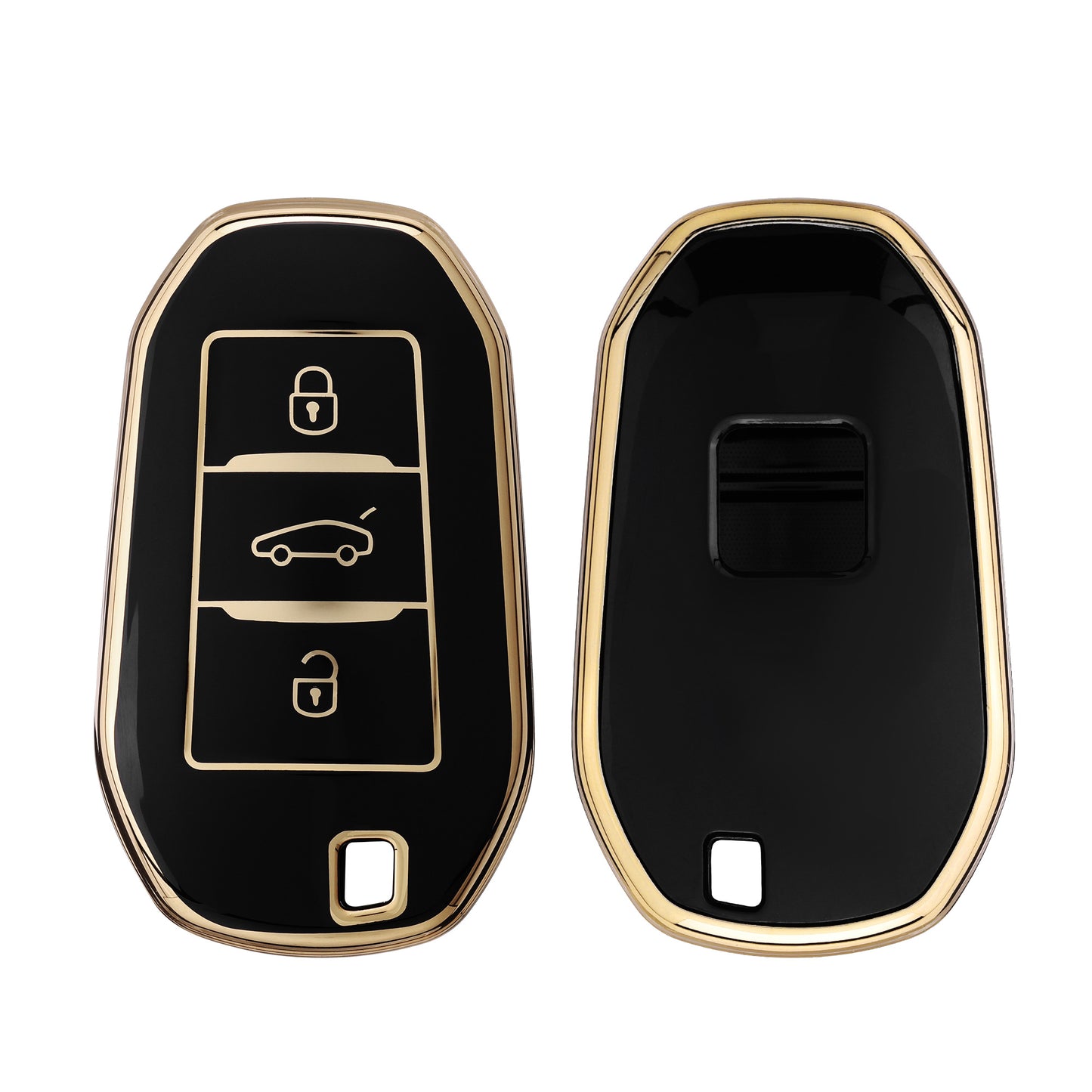 kwmobile Autoschlüssel Hülle kompatibel mit Peugeot Citroen 3-Tasten Smartkey Autoschlüssel (nur Keyless Go) - Schlüsselhülle Silikon Cover - Schwarz Gold Schwarz  [dsg01]