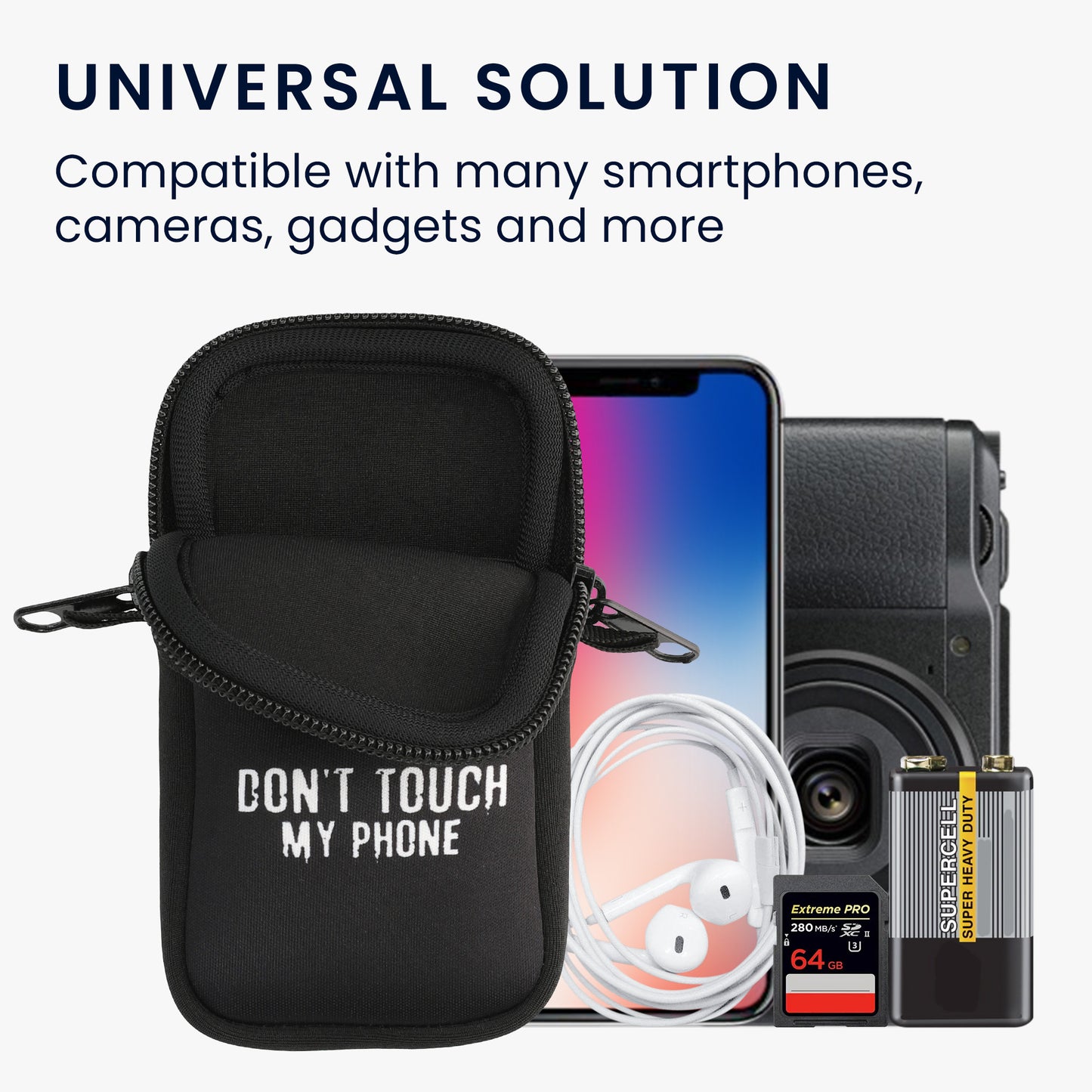 kwmobile Cell Phone Pouch for Smartphones - Cell Phone Bag with Chain 16.5 x 8.9 cm Inner Dimensions - Don't touch my Phone