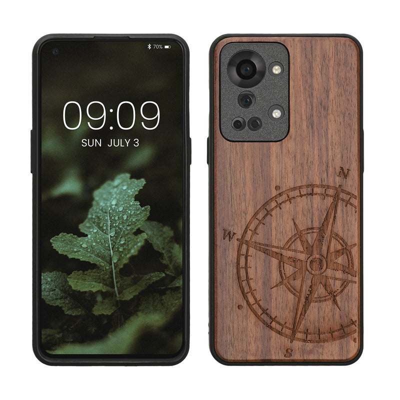 Wooden Hard Case with TPU Bumper for OnePlus Nord 2T 5G Compass Vintage