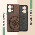 Wooden Hard Case with TPU Bumper for OnePlus Nord 2T 5G Compass Vintage