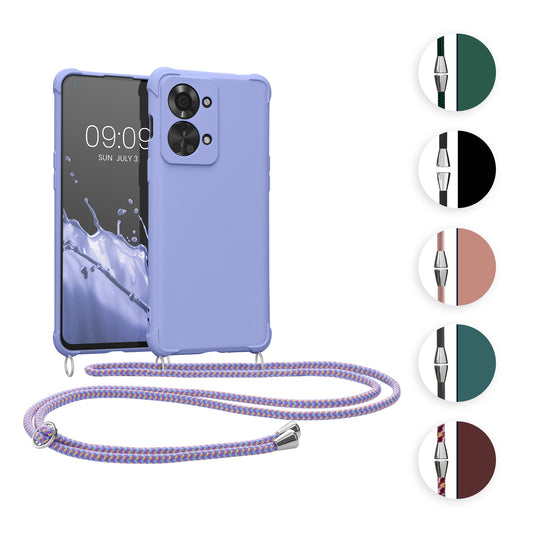 kwmobile Necklace Case kompatibel mit OnePlus Nord 2T 5G Hülle - Cover mit Kordel zum Umhängen - Silikon Schutzhülle Dunkelgrün Dunkelgrün  