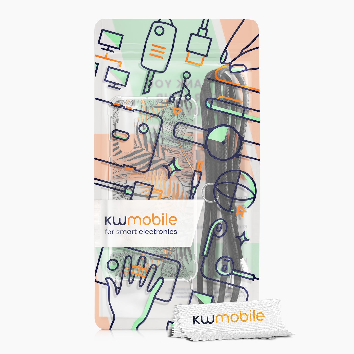 kwmobile Necklace Case compatible with OnePlus Nord Silicone Cover with Lanyard Transparent Jungle