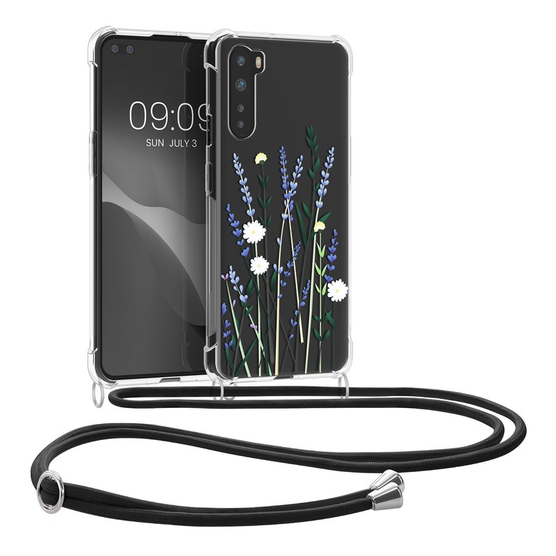 kwmobile Necklace Case compatible with OnePlus Nord Silicone Cover with Lanyard Transparent Jungle