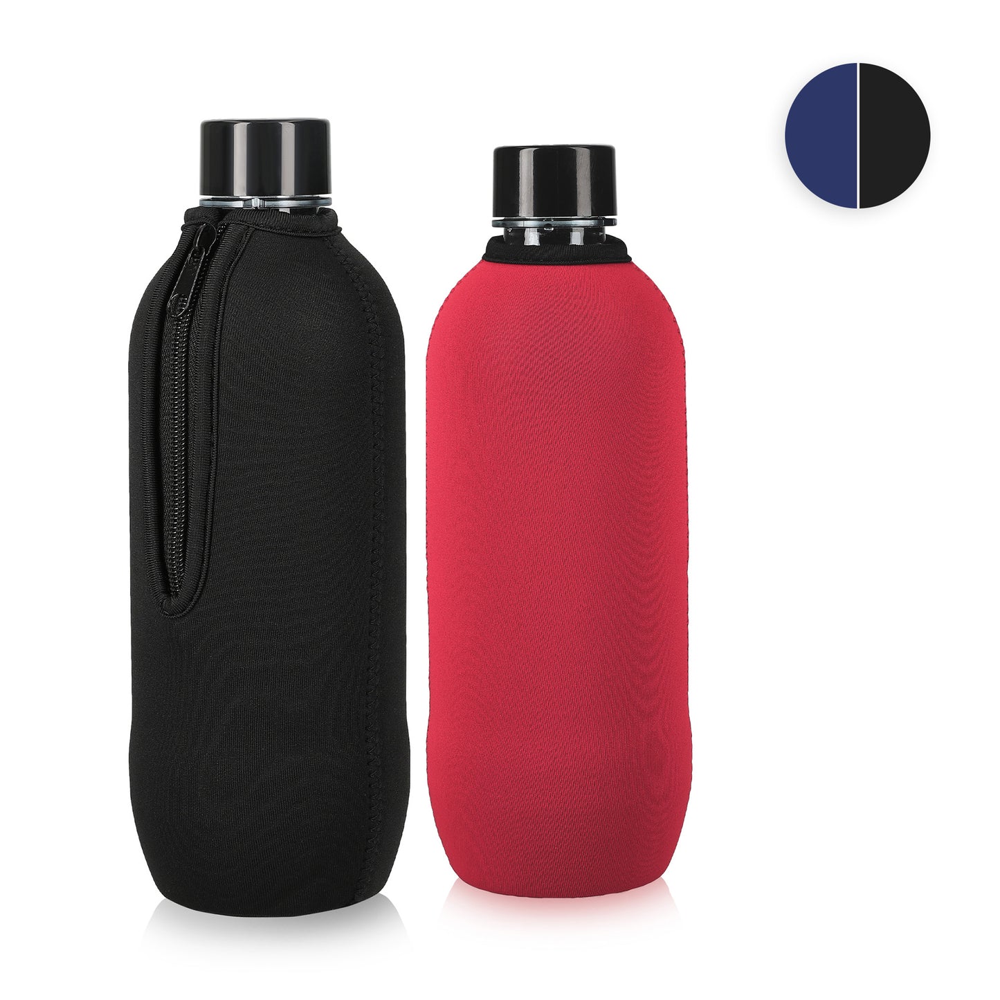 kwmobile 2x Schutzhülle kompatibel mit SodaStream Glasflasche - Neopren Hülle - Flaschen Kühler für Wasser Karaffe in Schwarz Blau Schwarz  [dsg02]