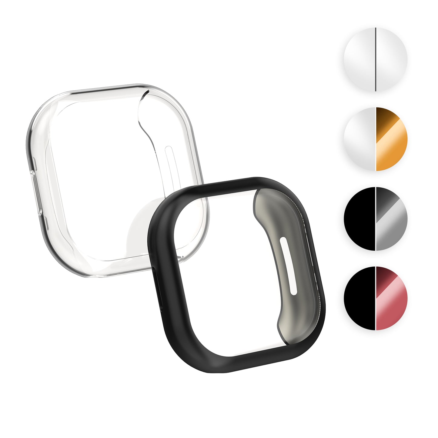 kwmobile 2x Schutzhülle kompatibel mit Fitbit Versa 4 / Sense 2 Hülle - Fullbody Cover Set aus Silikon - Schwarz Silber Schwarz  [dsg04]